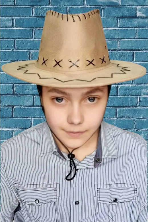 Çocuk Unisex 10'lu Nubuk Kovboy Şapkası ( 8-14 Yaş )