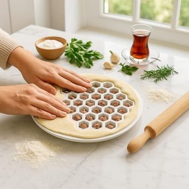 000-art 57855210128814280184975 61 Bölmeli Küçük Boy Mantı Kalıbı Pratik, Eşit Boy Ve Hızlı Mantı Yapma Kalıbı Ev Kullanımına Uygun 50 X 22