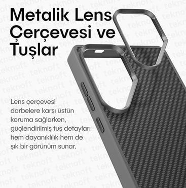 000-art 57855210133540680184975 Galaxy S25 Ultra İçin Karbon Serisi Ultra Güçlü Metal Tuşlu Ve Lens Çerçeveli Darbe Emici Karbon Fiber Görünümlü Silikon Kılıf Gri, Galaxy S25 Ultra 50 X 22