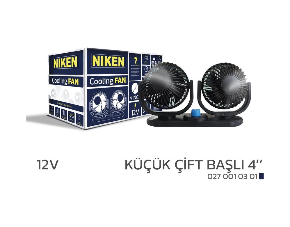 000270010301 Araç Içi Vantilatör Küçük Çift Başlı 12V 4 İnç Üniversal Niken