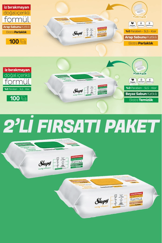 01072024 Sleepy Temizlik Havlusu Fırsat Paket Beyaz Sabun + Arap Sabunu Bir Arada 200'lü Ekonomik Paket
