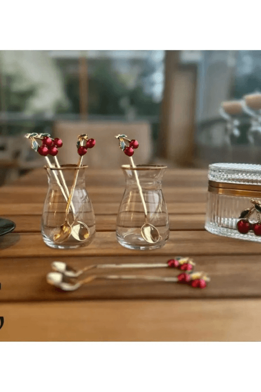 01211988 Mimoza  6Lı Kirazlı Çay Kaşığı Gold Renk Çelik