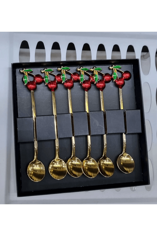 01211988 Mimoza  6Lı Kirazlı Çay Kaşığı Gold Renk Çelik