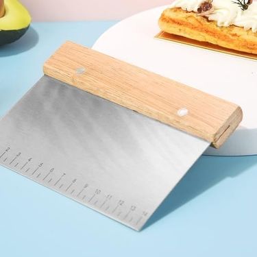 0lga Home 131621554 Metal Hamur Kazıyıcı, 14 Cm Ölçekli, Ahşap Saplı, Paslanmaz Çelik