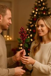 0'lyas Garden 57855210124817980184975 Yapay Çiçek Kırmızı Kokina Demeti Kokina Çiçeği Yılbaşı Süsü Kırmızı Yeşil Lüx Hediye Yılbaşı Ağacı Süsü 35 Cm