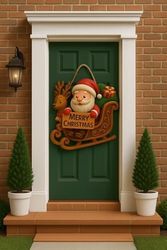0'lyas Garden 57855210124825980184975 Noel Babalı Kızaklı Hediye Paketli Yılbaşı Geyikli Kapı Süsü Ahşap Noel Kapı Süsü Yılbaşı Mazemeleri Temalı Hediyeler 2026 25-30 Cm