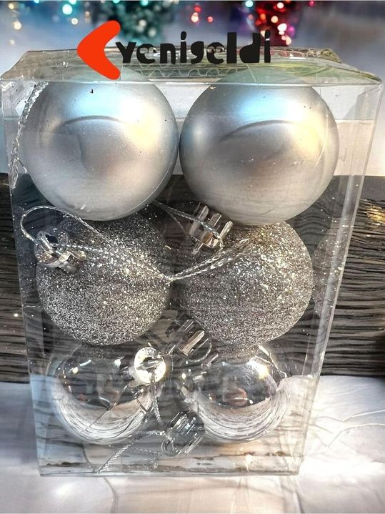 0'lyas Garden 57855210124828280184975 6 Adet Gümüş Renk 5 Cm Yılbaşı Topu, Noel Topu, Çam Ağacı Topu, Süs Topu T-48, Gümüş