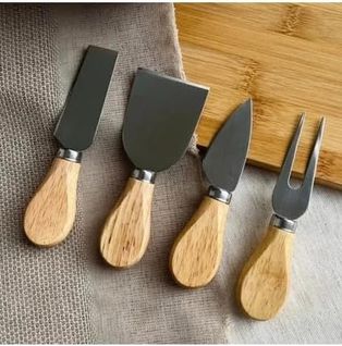 0neformehome 57855210131164280184975 4 Parça Paslanmaz Çelik Peynir Bıçağı Seti 13 Cm - Şık Sunumlar İçin Ergonomik Saplı Peynir Bıçakları Açık Ceviz