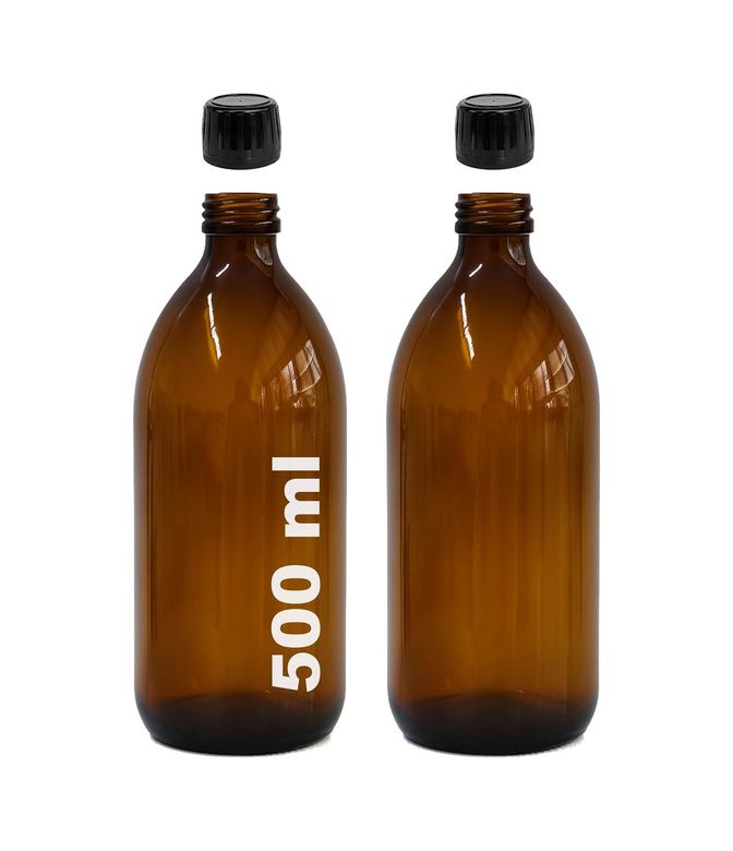0xbez 131621728 Amber Ecza Şişesi, 500 Ml, Kahverengi Cam, Plastik Contalı Kilit Kapak, Hava Ve Sıvı Sızdırmaz, 28Mm Ağız Çaplı, Parfüm Demlemek İçin Uygun, 2 Adet 500 Ml, Siyah Kapak Açık Bej