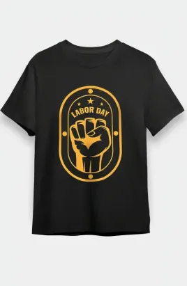 1 Mayıs Labor Day Emekçi Temalı Baskılı Oversize Bisiklet Yaka T-shirt - Siyah - S - Siyah