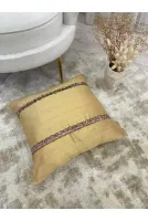 %100 Ithal Ipek (SİLK) Kırlent Yastık Kılıfı Kordonlu (45X45) ( Altın Rengi)