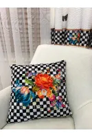 %100 Kadife Çiçek Desenli Kırlent Yastık Kılıfı (renkli)