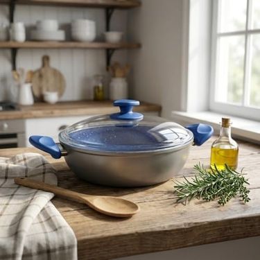1000 Katalog 57855210126342280184975 Argos 26 Cm Karnıyarık Tenceresi - Gri Gövde Ve Mavi Kırçıllı Özel Kaplama - Ergonomik Tasarımlı - Cam Kapaklı 12V
