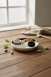 1000 Katalog 57855210131456380184975 Yin & Yang 2&apos Li Özel Tasarım Sosluklu Kahvaltılık Tabağı Sosluk Çerezlik Kase Dekoratif Tabak 20 Cm Açık