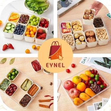 1000 Melocej 131621621 8 Bölmeli Kilitli Kapaklı Taşınabilir Atıştırma Kabı, Kahvaltılık, Piknik Seti, Çok Amaçlı Saklama Kapları Krem 1 Adet
