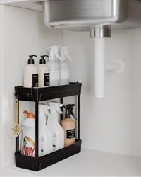 1000 Nuznyh Vesej 57855210124921480184975 Rafata Çok Amaçlı 2 Katlı Evye Altı Düzenleyicisi Askılı Banyo Düzenleyici Kaydırmaz Tabanlı Açık Ahşap