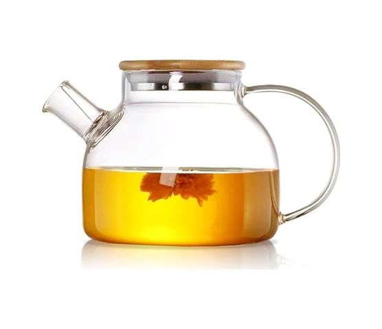 1001 Çiftliği 131572987 Bambu Kapaklı Kendinden Süzgeçli Borosilikat Cam Demlik 1000 Ml Isıya Dayanıklı Termisil Cam Çay, Kahve Ve Bitki Çayı Demliği, Cam Çaydanlık