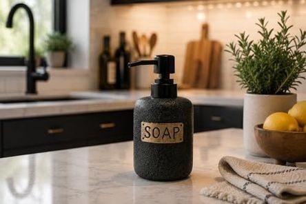 1001 Çiftliği 57855210124406880184975 Seramik Sıvı Sabunluk, Antrasit Gri Mat Yüzeyli Dekoratif Pompalı Sabun Dispenseri, Banyo Ve Mutfak İçin Lüks Şık Tasarım 000 Açık Krem