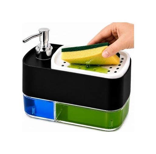 1001 Çiftliği 57855210124410080184975 Sünger Hazneli Basmalı İkisi Bir Arada Otomatik Tezgah Üstü El Ve Bulaşık Yıkama Düzenleyici Organizer Banyo Mutfak İçin Duo Sıvı Sabunluk Siyah 000 Açık Krem