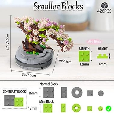 1001 Fidan 57855210125111280184975 Bonsai Ağacı Sukulent/sakura Saksı Bitki Yapı Blokları Seti, Hediyeler İçin Yapay Çiçek İnşaat Kitleri, Yetişkinler/gençler İçin Kendin Yap Buket Yapı Tuğlaları Sakura 20Beyazcipso