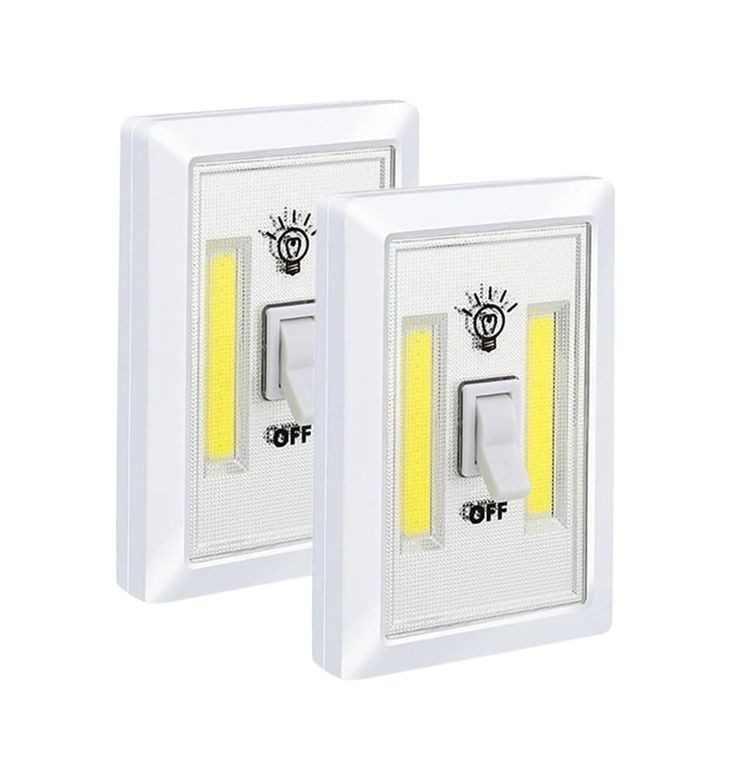 1001Hediye 131574464 Pille Çalışan Duvar Anahtarı Tipi Cob Led Lamba, Kablosuz Dolap İçi Aydınlatma, Mıknatıslı, Yapışkanlı Gece Lambası, Kitap Lambası 2 Adet