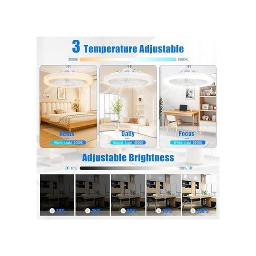 1001Hediye 131574644 Led Işıklı Tavan Vantilatörü, 3 Farklı Işık Modu, 3 Seviye Güçlü Fan Modu, Uzaktan Kumandalı, Ayarlanabilir Parlaklık Ayarı, Kolay Kurulumlu, Ev Ofis Balkon Bahçe İçin Tavan Pervane Vantilatörü