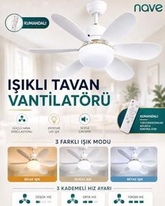 1001Hediye 131619546 Nave Nv-Tv10 Işıklı Tavan Vantılatoru 6 Kanat