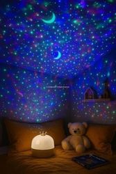 1001Hediye 57855210123891480184975 Çocuk Odası Yıldız Projeksiyon Gece Lambası 3 Led Işık Modlu Gökyüzü Yansıtmalı Masal Projektör Ay Gezegen Figürlü Sessiz Çalışan Dekoratif Uyku Lambası 902G Diğer