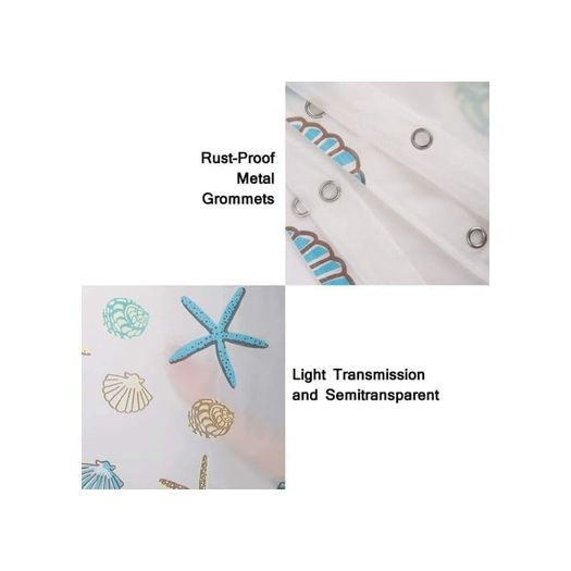 1001Hediye 57855210123938780184975 Xspring Duş Perdesi, Peva Plastik Duş Perdesi, Metal Halkalı, Su Geçirmez Ağır Hizmet Tipi Duşs Perdesis Astarı, Banyo Dekorasyonu İçin 180X200Cm Deniz Yıldızı 000 Açık Krem