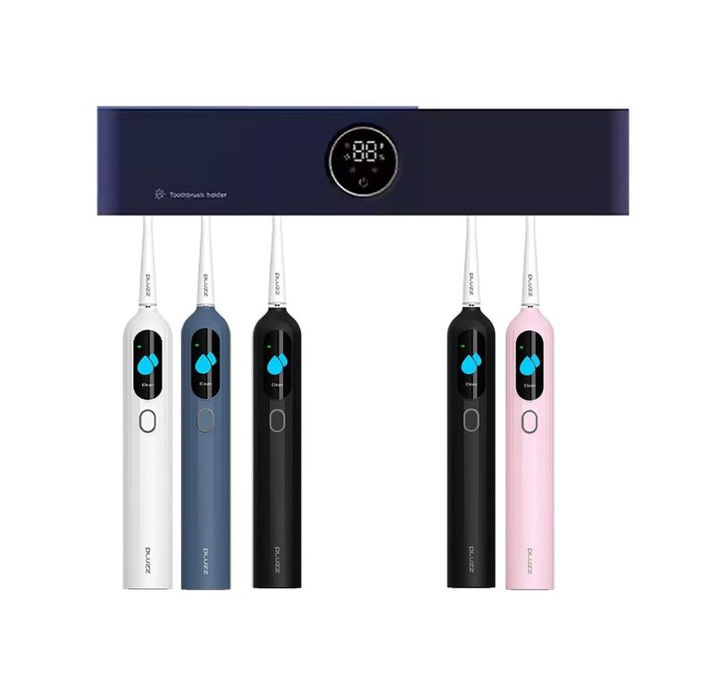 1001Hediye 57855210124276480184975 Pluzz Şarj Edilebilir Diş Fırçası Tutacağı Tam Otomatik Sensörlü Uv Sterilizatör Led Teknolojisi Mavi Açık Ahşap