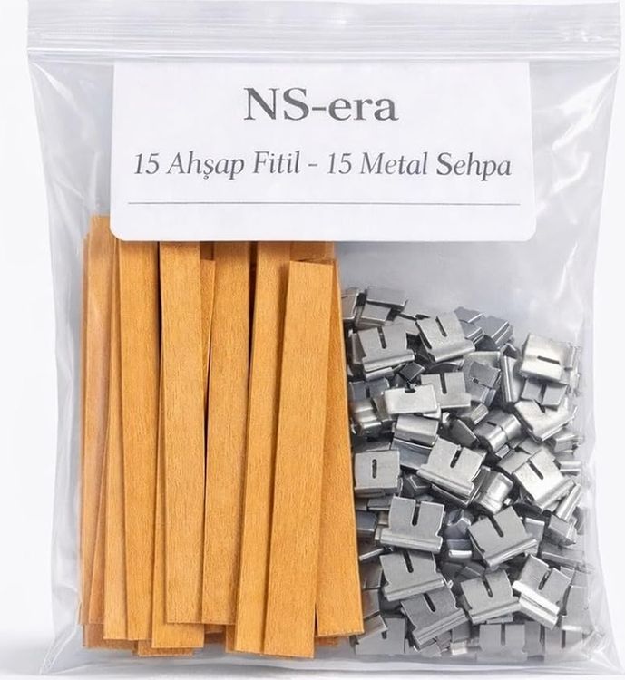 1001Hediye 57855210124621880184975 15 Adet Ahşap Fitil Ve 15 Adet Metal Sehpa - 15 Cm Uzunluk, 1.5 Cm Genişlik, Mum Yapımı İçin Doğal Ahşap Fitil Seti 000 Açık Krem