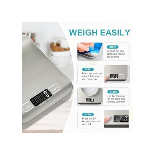 1001Hediye 57855210127223880184975 Mutfak Terazisi, 11 Lb Akıllı Gıda Ölçeği Ağırlık Gram Ve Ons, Paslanmaz Çelik Yüzeyli, 6 Birim Dönüşüm 2 Aaa Pil İçerir Açık Bej