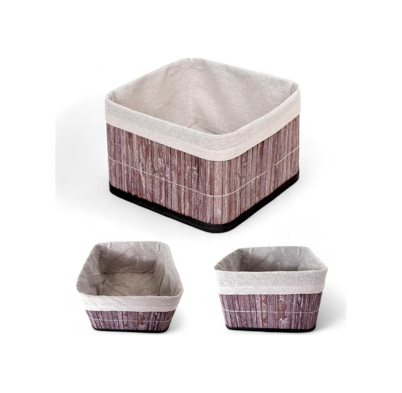 100kovrov 57855210125651180184975 Bambu Çok Amaçlı Saklama Kutusu Düzenleyici Kare Organizer, Dekoratif Bambu Düzenleyici Gri 20X20X13Cm 10 0.01
