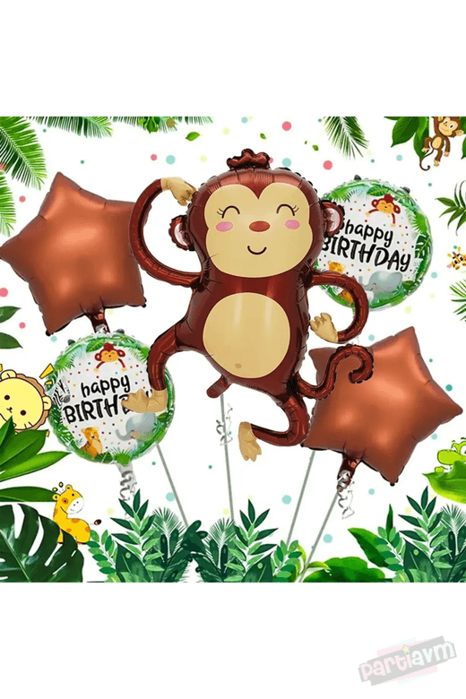 10222024 Happy Land Sevimli Maymun 5'li Doğum Günü Seti