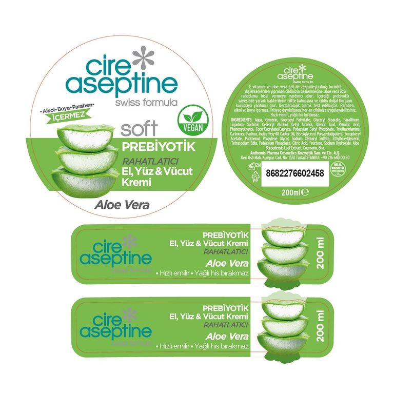 10370795 Cire Aseptine 200 Ml Soft Aloe Vera Prebiyotik Krem