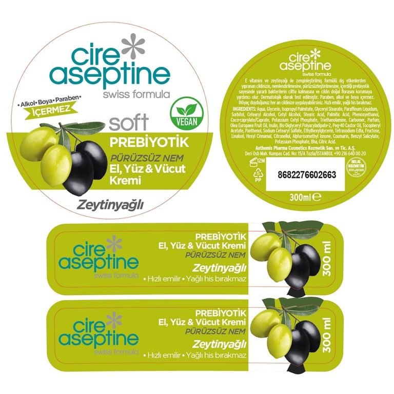 10370816 Cire Aseptine Soft Zeytinyağlı 300 Ml Nemlendirici Pürüzsüzleştirici Prebiyotikli Krem