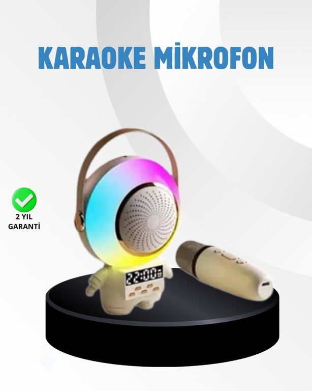 111642091 Renkli Işıklı Astronot Mini Bluetooth Speaker Ve Karaoke Mikrofon Diğer