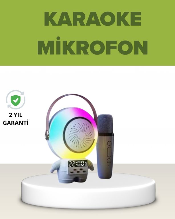 111642116 Astronot Tasarımlı Bluetooth Speaker Ve Kablosuz Mikrofon Karaoke Seti Diğer