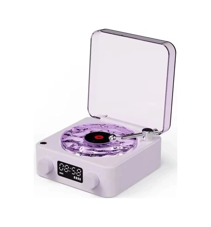 119368323 Just Cheap Store Waves Nostalji Plak Görünümlü Bluetooth Hoparlör 3D Ses Dalgası Retro Müzik Plak Mor
