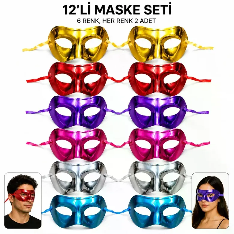 1239li Metalik Venedik Parti Maskesi Seti – 6 Renk Karışık