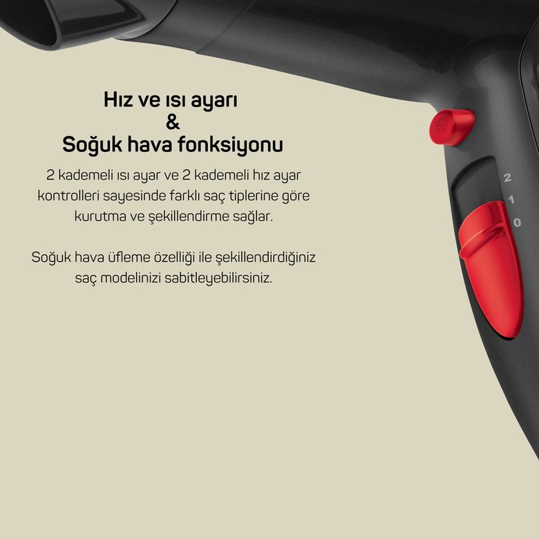 -1299- Arzum Ar569 Linda Saç Kurutma Makinesi 2 Hız Ayarı, Soğuk Hava Ve Difüzör, 2000W, Siyah