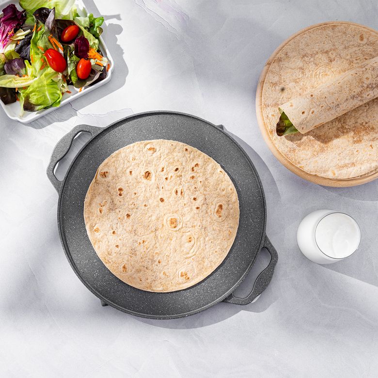 1300* Emsan Stone Alüminyum Döküm Çift Taraflı Gözleme Tavası 34 Cm Gri