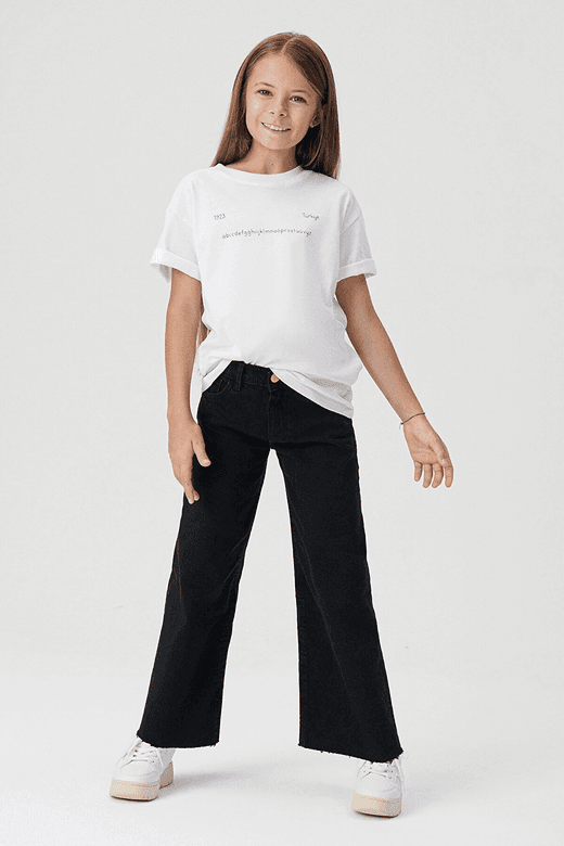 13667013 Geniş Paça Wide Leg Fermuarlı Normal Bel Kız Çocuk Kot Pantolon M7010036 82058 Mavi