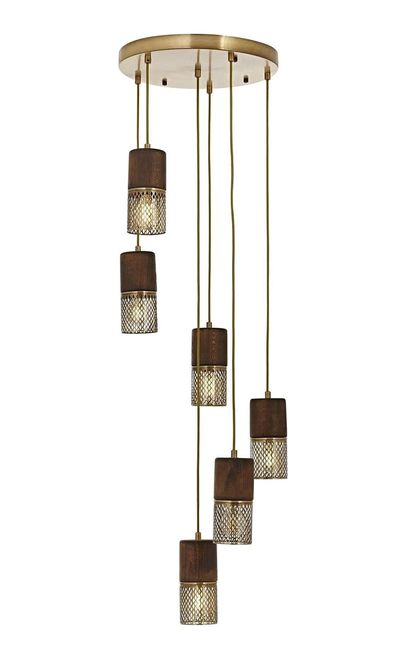 142783244202230140557466 Av-60265-6Et Eskitme Kaplama Modern Avize E27 Metal Ahşap 40Cm Diğer