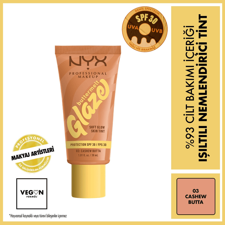 1430128 Nyx Professional Makeup Buttermelt Glaze Cashew Butta Işıltılı Nemlendirici Tint