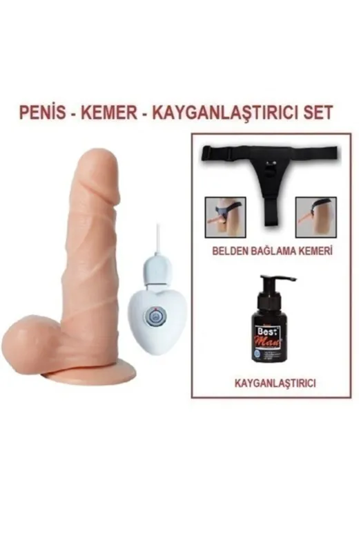 14,5 Cm Belden Bağlamalı Titreşimli Realistik Dildo Penis Set