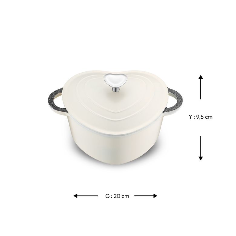 1500 Emsan Kalp Alüminyum Döküm Tencere 20 Cm Krem
