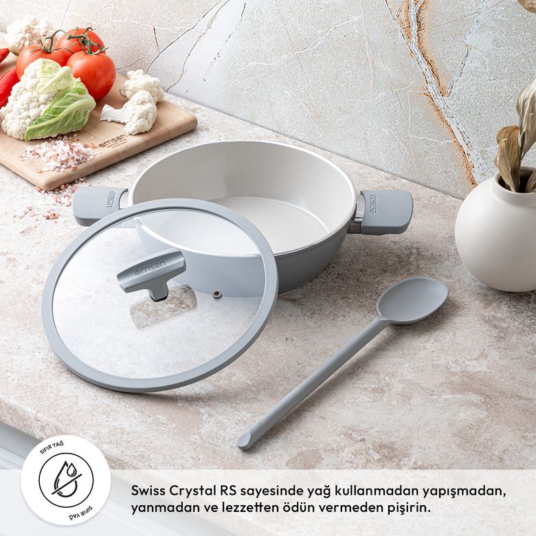 1600* Emsan Swiss Cyrstal Rs Karnıyarık Tenceresi Gri 24 Cm