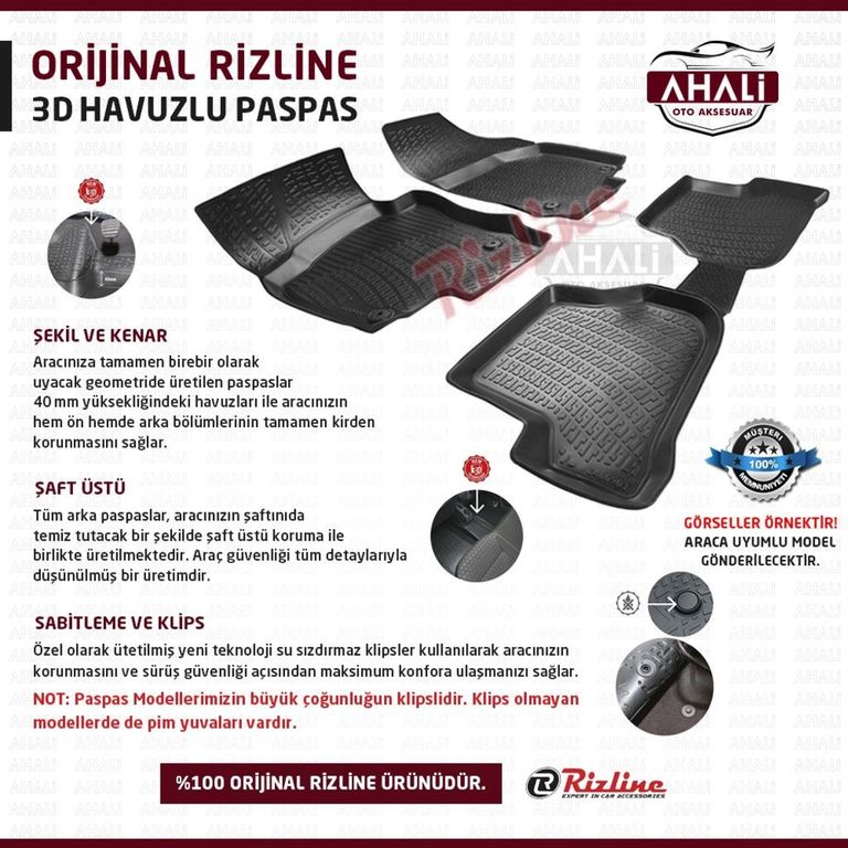 17839186 Rizline Renault Latitude 2010 Sonrası 3D Havuzlu  Paspas