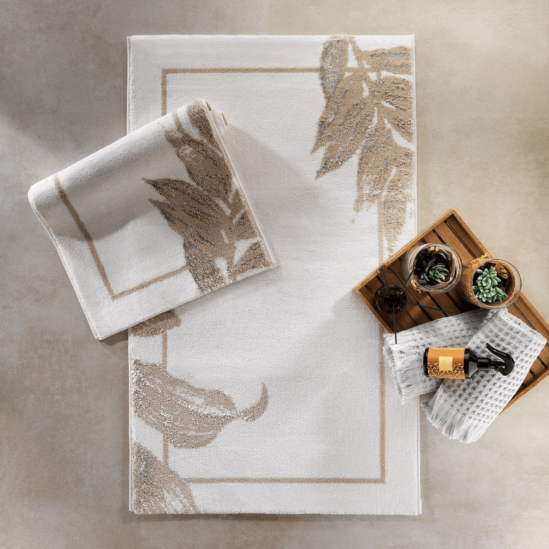 ₺1.799,00?= Schafer Home Leafy 2 Li Pamuk Floş Banyo Paspası-Bej